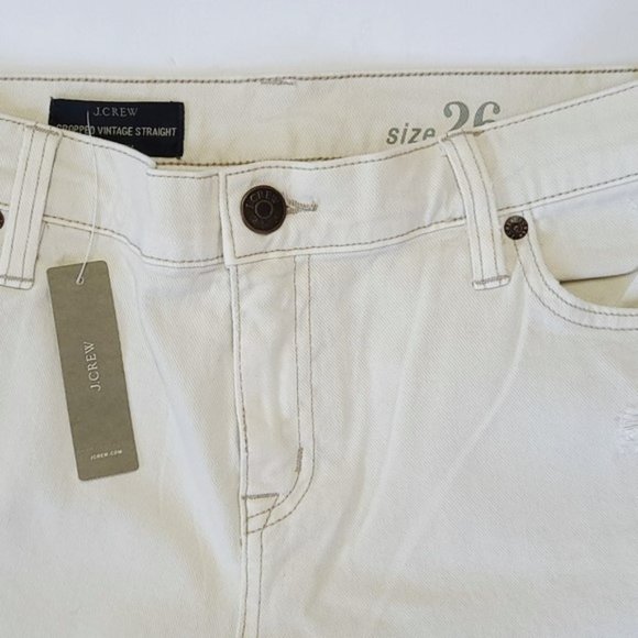 J.Crew Cropped Vintage Straight Leg Jeans in Distressed Ecru/Cream Size 26 - NWT - Picture 9 of 12